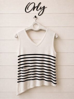 ORLY – Striped Sleeveless Knit Top – Size L